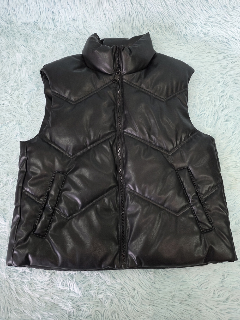 Miss Posh Black Faux Leather Puffer Vest - Size L - Like New